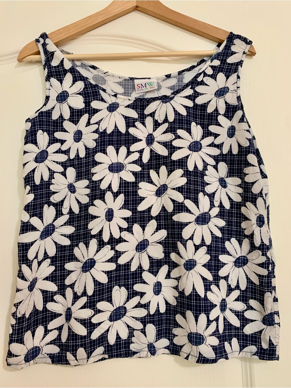 Plaid and Daisy Pattern Tank Top